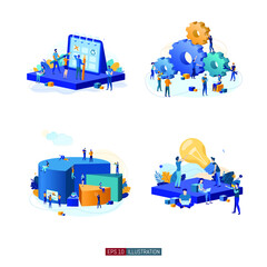 Fototapeta premium Trendy flat illustration set. Teamwork metaphor concept. Office workers planing business mechanism, analyze business strategy and exchange ideas. Template for your design works. Vector graphics.