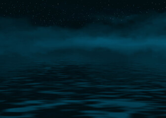 Fototapeta na wymiar Turquoise Night on the Lake with Fog