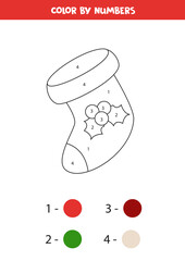 Coloring page for kids. Color Christmas sock by numbers.