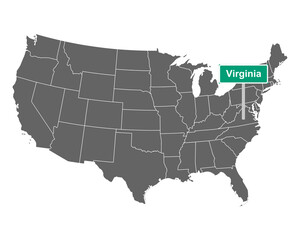Virginia Ortsschild und Karte der USA