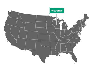 Wisconsin Ortsschild und Karte der USA