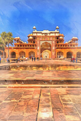 Fototapeta na wymiar Colorful painting of Akbar's tomb Sikandra Uttar Pradesh India