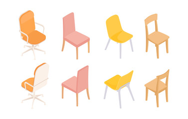 Set of isometric chairs. Vector collection. Illustration in flat design.