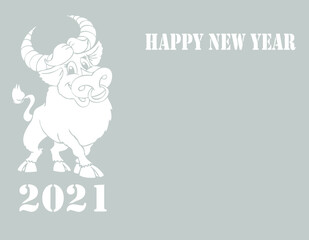 new year postcard silver white bull korovai buffalo symbol 2021