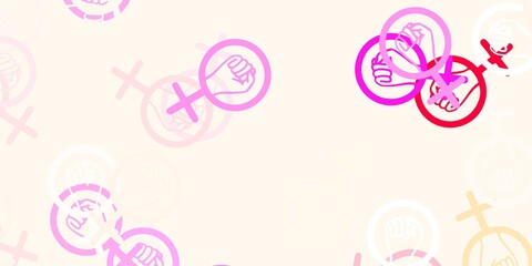 Light Pink, Yellow vector pattern with feminism elements.