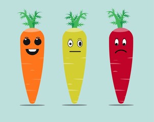 Set of carrots with happy, sad, confused expressions vector illustration