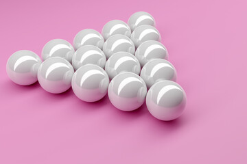 3d illustration of white billiard balls on a pink background. Accessories for playing billiards