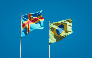 Beautiful national state flags of Brasil and Aland Islands.