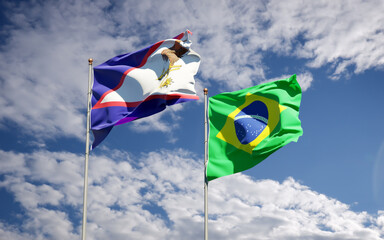 Beautiful national state flags of Brasil and American Samoa.