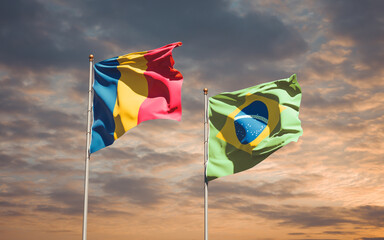 Beautiful national state flags of Brasil and Chad.