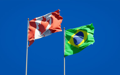 Beautiful national state flags of Brasil and Canada.