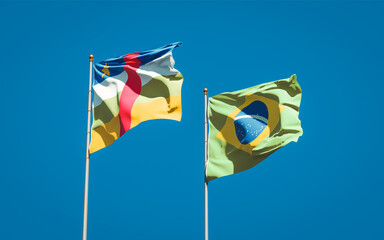 Beautiful national state flags of Brasil and CAR Central African Republic.