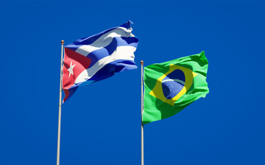 Beautiful national state flags of Brasil and Cuba.