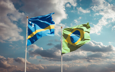 Beautiful national state flags of Brasil and Curacao.