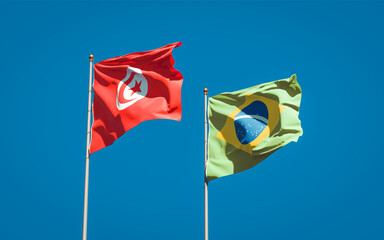 Beautiful national state flags of Tunisia and Brasil.