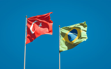 Beautiful national state flags of Turkey and Brasil.