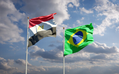 Beautiful national state flags of Egypt and Brasil.