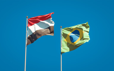 Beautiful national state flags of Yemen and Brasil.