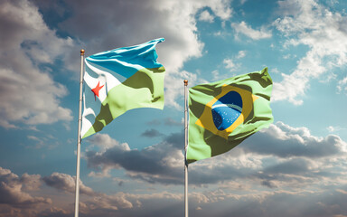 Beautiful national state flags of Djibouti and Brasil.