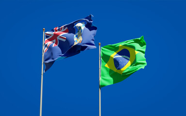 Beautiful national state flags of Falkland Islands and Brasil.