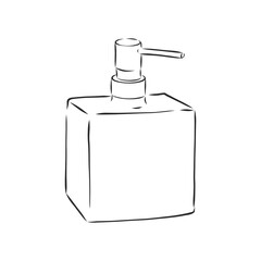 Hand drawn doodle White cosmetic bottle. Black stroke, simple line. Vector illustration isolated on white background. soap dispenser vector sketch illustration