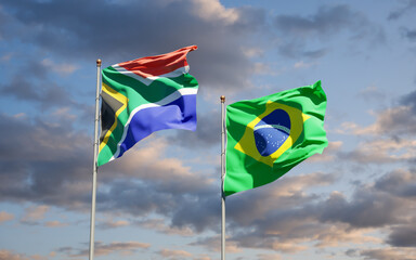Beautiful national state flags of South Africa and Brasil.