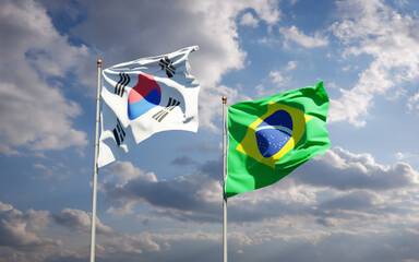 Beautiful national state flags of South Korea and Brasil.
