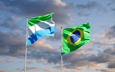 Beautiful national state flags of Sierra Leone and Brasil.