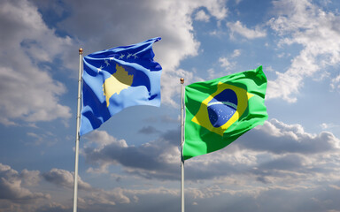 Beautiful national state flags of Kosovo and Brasil.
