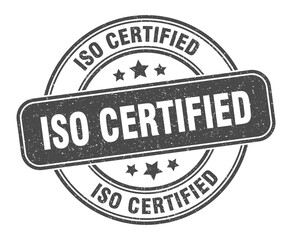 iso certified stamp. iso certified label. round grunge sign