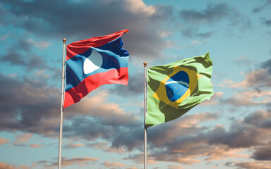 Beautiful national state flags of Laos and Brasil.