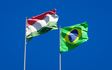 Beautiful national state flags of Hungary and Brasil.