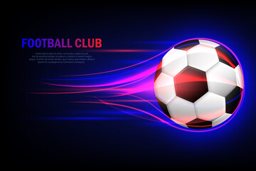 Obraz premium Flying soccer ball. Football club. Flaming soccer ball 3d vector