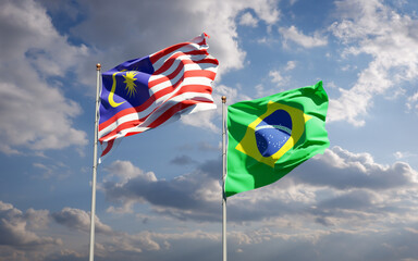 Beautiful national state flags of Malaysia and Brasil.