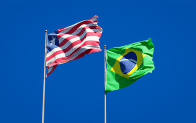 Beautiful national state flags of Liberia and Brasil.