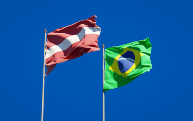 Beautiful national state flags of Latvia and Brasil.