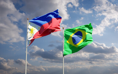 Beautiful national state flags of Philippines and Brasil.
