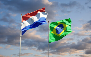 Beautiful national state flags of Paraguay and Brasil.