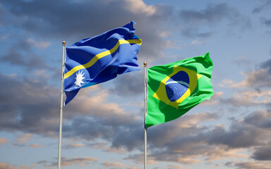 Beautiful national state flags of Nauru and Brasil.