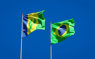 Beautiful national state flags of Saint Vincent and the Grenadines and Brasil.
