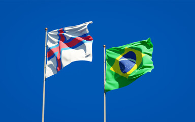 Beautiful national state flags of Faroe Islands and Brasil.
