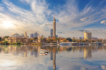 TV Tower and Cairo downtown on the Nile, Egypt - obrazy, fototapety, plakaty