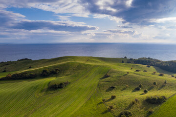 Drone panorama over area Moenchgut on Ruegen, Germany