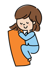 抱き枕を使う女の子のイラスト