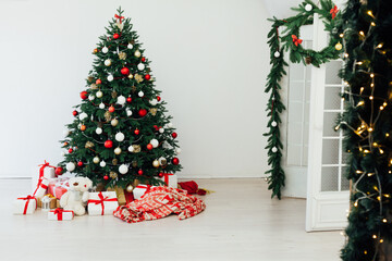 New Year's background Christmas tree with gifts interer decor
