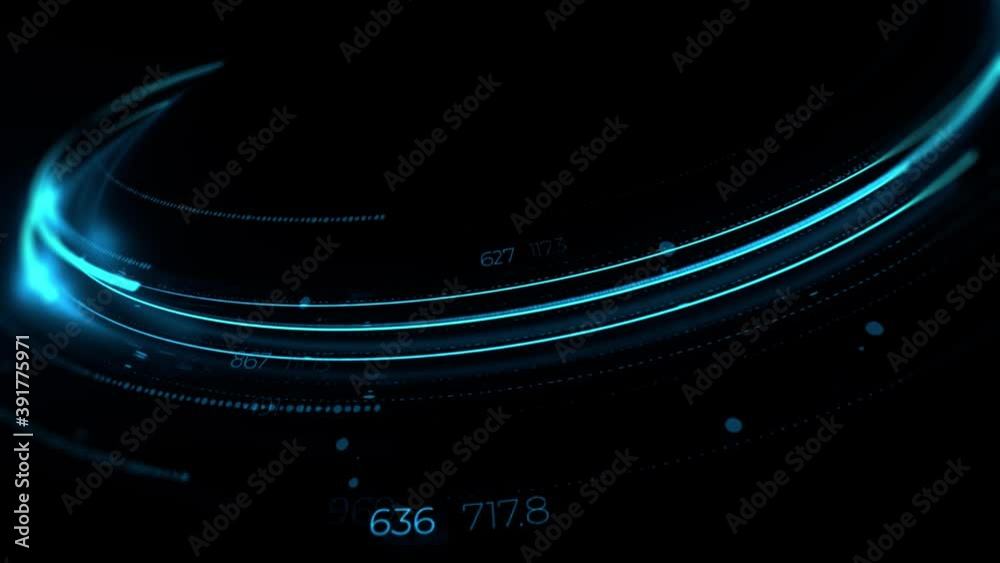 Poster blue 3d render loop animation of digital light trails. fast data transfer concept. render with depth
