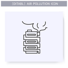 Household emissions line icon. Building heating system emissions. Greenhouse effect. Environment pollution and ecology damage concept. Isolated vector illustration. Editable stroke