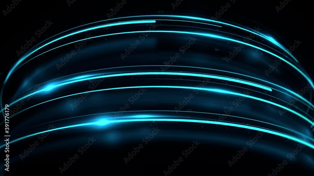 Poster blue 3d render loop animation of digital light trails. fast data transfer concept. render with depth