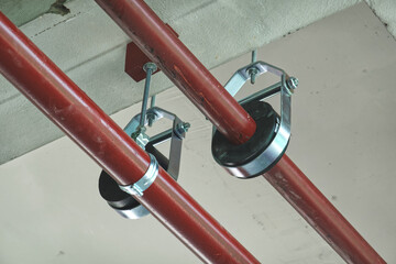 Installation of chilled water pipes and hanging with clevis hanger support
