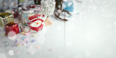 Snowman Christmas ornament.Merry Christmas and happy new year concept background.